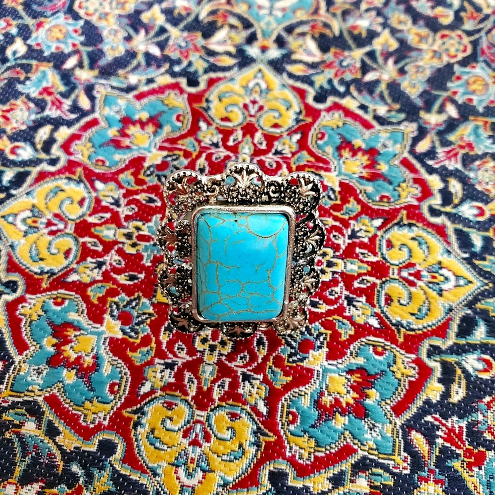 Faux torquise silver ring